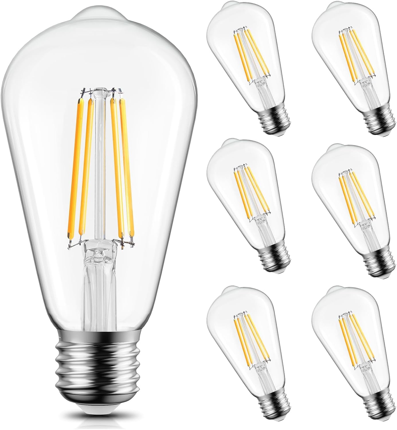 6Pack Edison Light Bulbs, E26 Base 2700K Warm White,Non-Dimmable ...