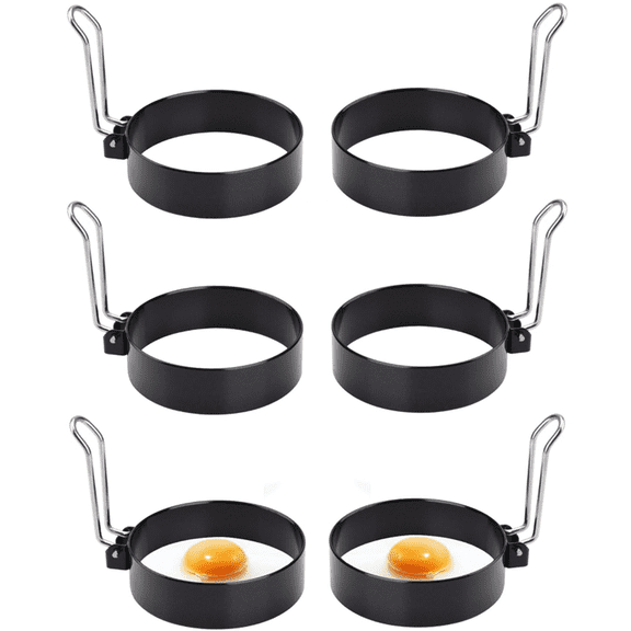 6Pack Egg Rings Fried Egg Mold Cooker Accessories Fried Egg Shaper Tool for Fried Eggs Stainless Steel Pan Mold Egg Maker Mold for Kitchen Cooking