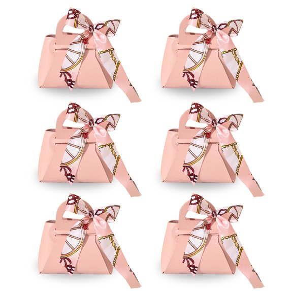 6Pack Exquisite Simple Handbag with Handle Gift Box Beautiful Leather Gift Bag, Wedding Candy Box Birthday Party Favor Boxes-Pink