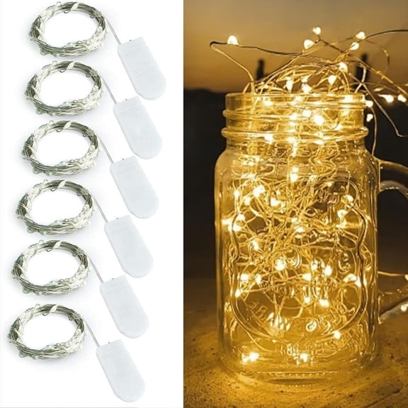 6Pack Fairy Lights Battery Operated -3.3ft 10 LED Silver Wire Firefly Mini Lights for Mason Jars DIY Crafts Christmas Wedding Party Centerpiece Table Decor