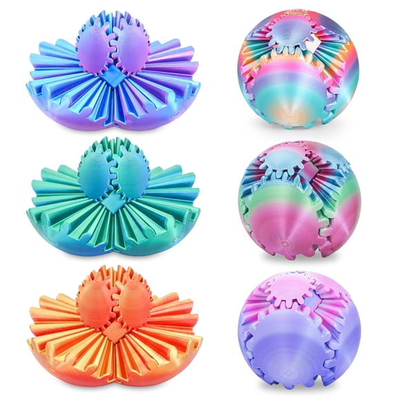 6Pack Gear Ball Fidget ,3D Printed Stress Relief GearSphere Spin Cube for , Anxiety Relieving Desk  Gifts