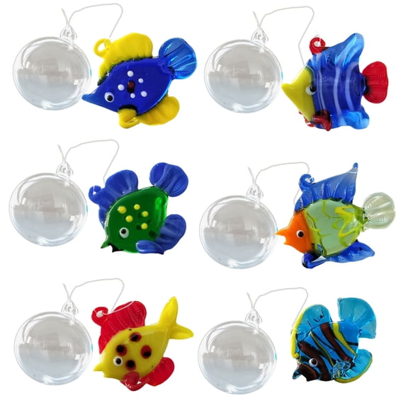 6Pack Glass Fish with Bubble, Display Aquarium Float Decoration for Living Space and Workplaces