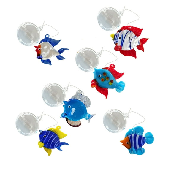 6Pack Glass Fish with Bubble, Display Aquarium Float Decoration for Living Space and Workplaces