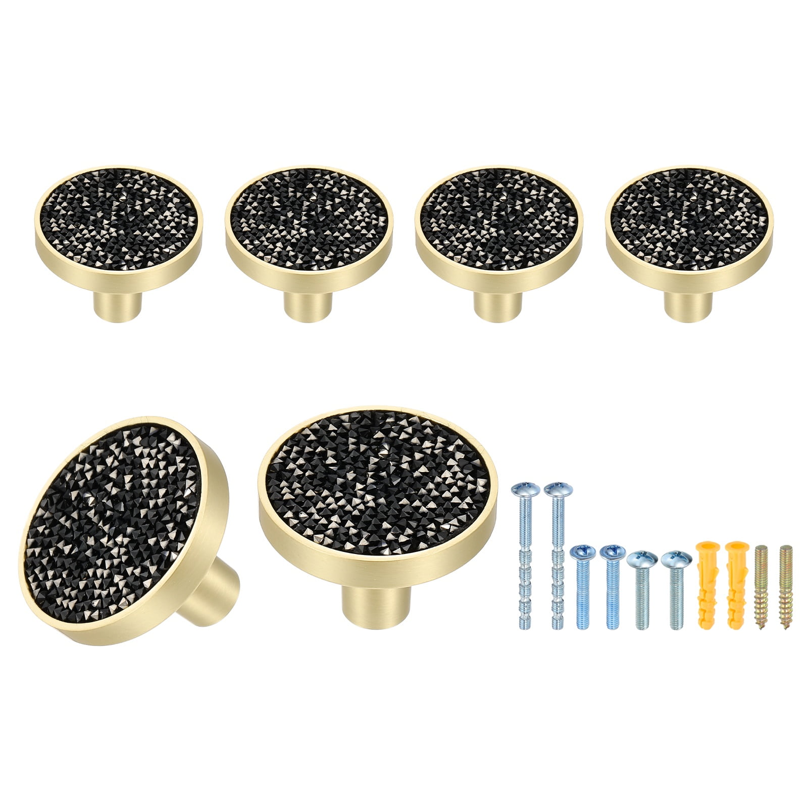 6Pack Gold Cabinet Knobs 1-1/4" Round Knobs Cabinet Handles, Diamond Black