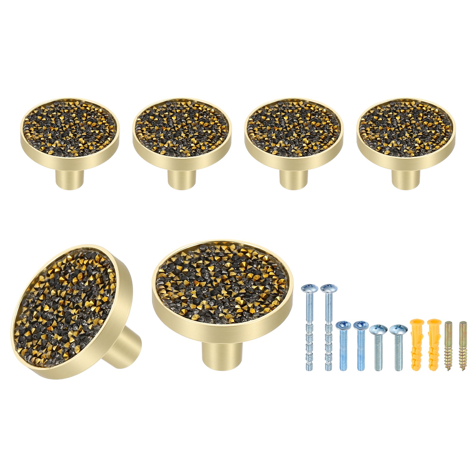 6Pack Gold Cabinet Knobs 1-1/4" Round Knobs Cabinet Handles, Diamond Gold