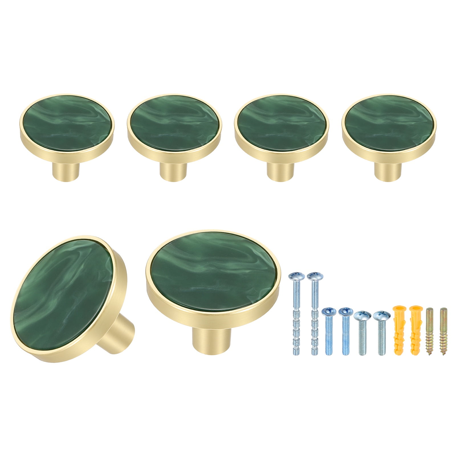 6Pack Gold Cabinet Knobs 1-1/4" Round Knobs Cabinet Handles, Moss Green