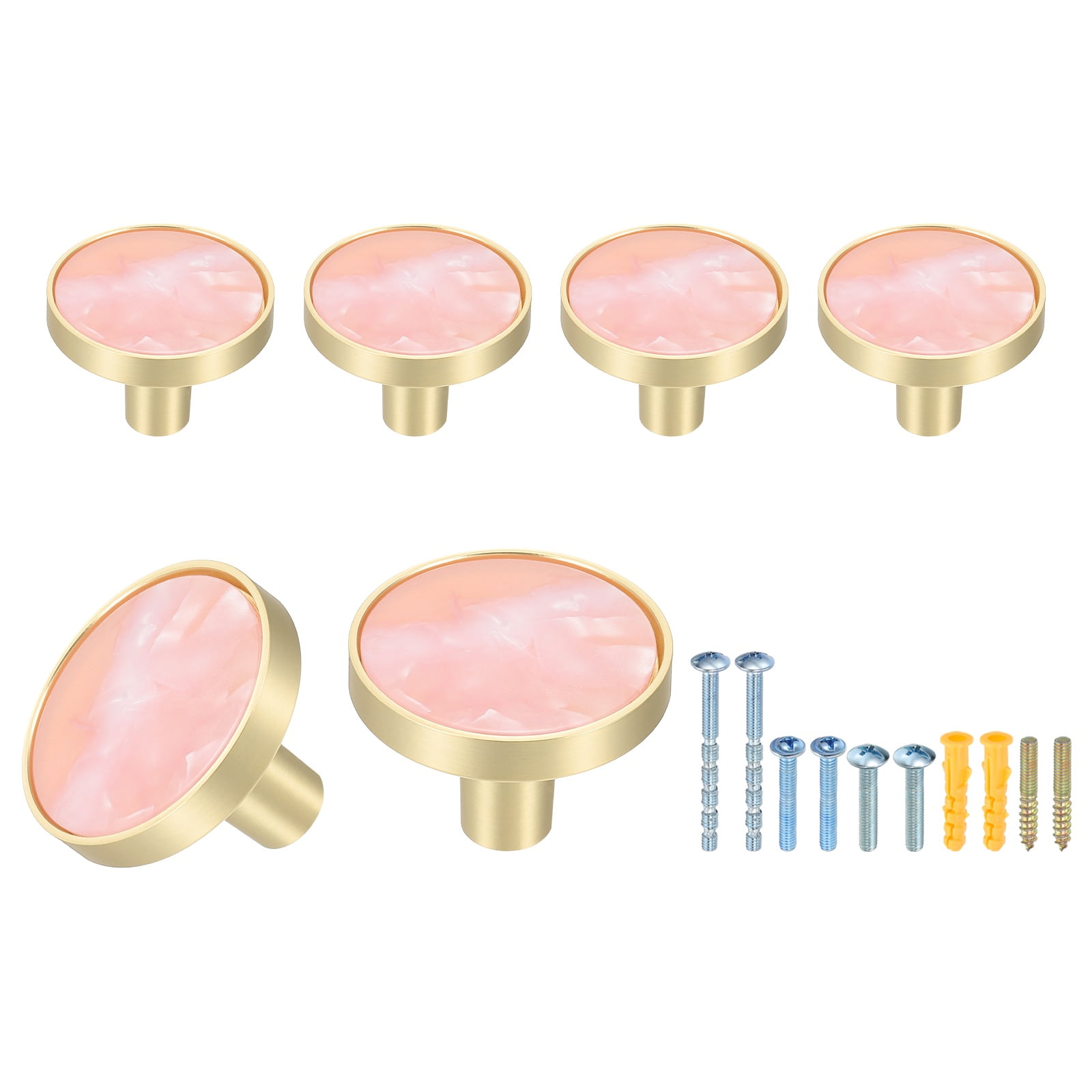 6Pack Gold Cabinet Knobs 1-1/4" Round Knobs Cabinet Handles, Pink