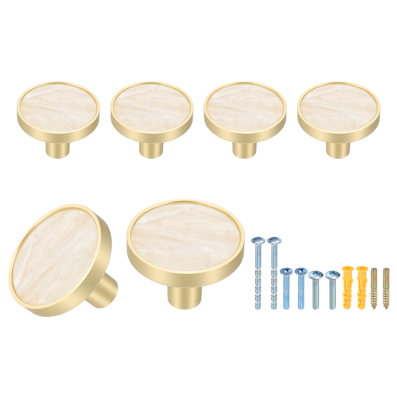 6Pack Gold Cabinet Knobs 1-1/4" Round Knobs Cabinet Handles, Snow White