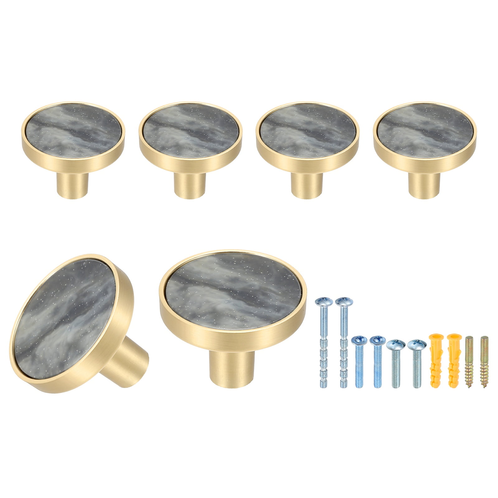 6Pack Gold Cabinet Knobs 1-1/4" Round Knobs Cabinet Handles, Starry Sky