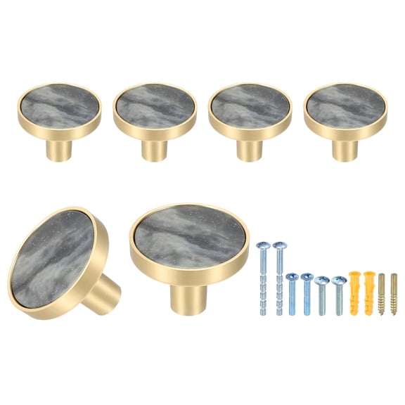 6Pack Gold Cabinet Knobs 1-1/4" Round Knobs Cabinet Handles, Starry Sky