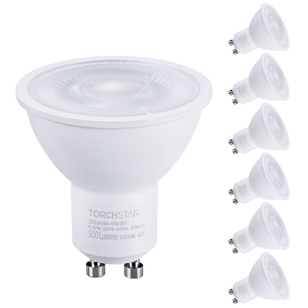 6Pack Gu10 Base MR16 LED Light Bulb, 6.5W=60W, Dimmable, 5000K Daylight