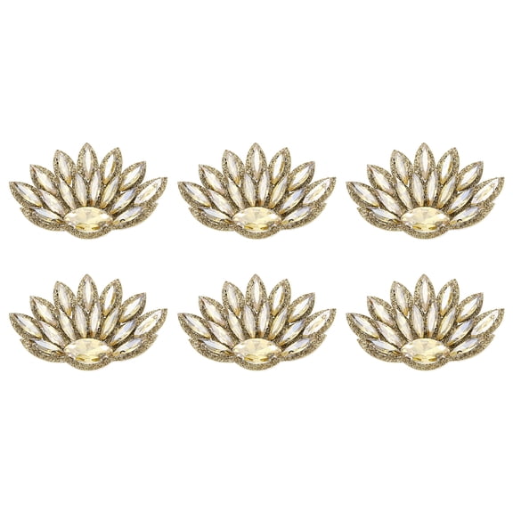 6Pack Handmade Beaded Patches, Peacock Sew on Rhinestone Appliques, Champagne