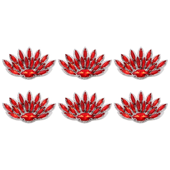 6Pack Handmade Beaded Patches, Peacock Sew on Rhinestone Appliques, Red
