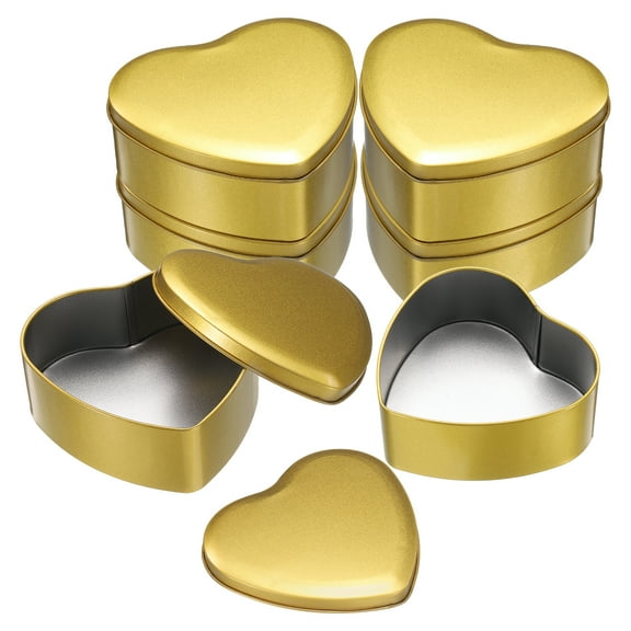 6Pack Heart Shaped Metal Tins Box, Empty Candy Jars Containers with Lids, Gold-L