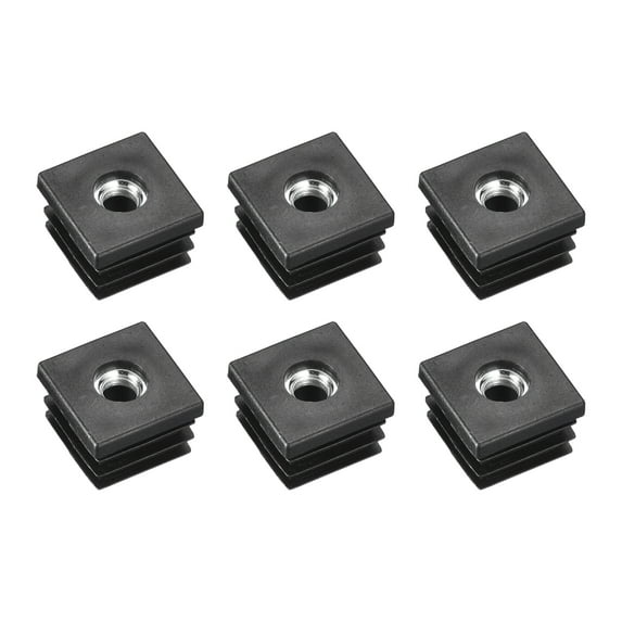 6Pack Inserts for Square Tubes with M8 Thread, for 0.98"x0.98" OD Square Tube, Black Plastic Plug Caster Insert Chair