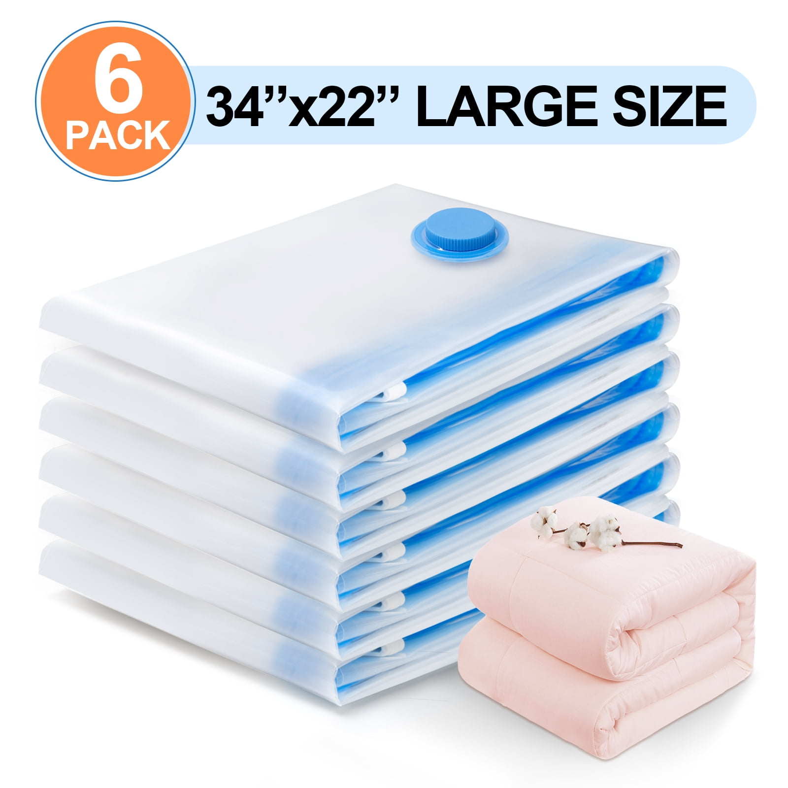 6Pack：LARGE Vacuum Storage Bags 34"x22" Inches Dual zipper,Tripleseal Turbo Valve, Thicken