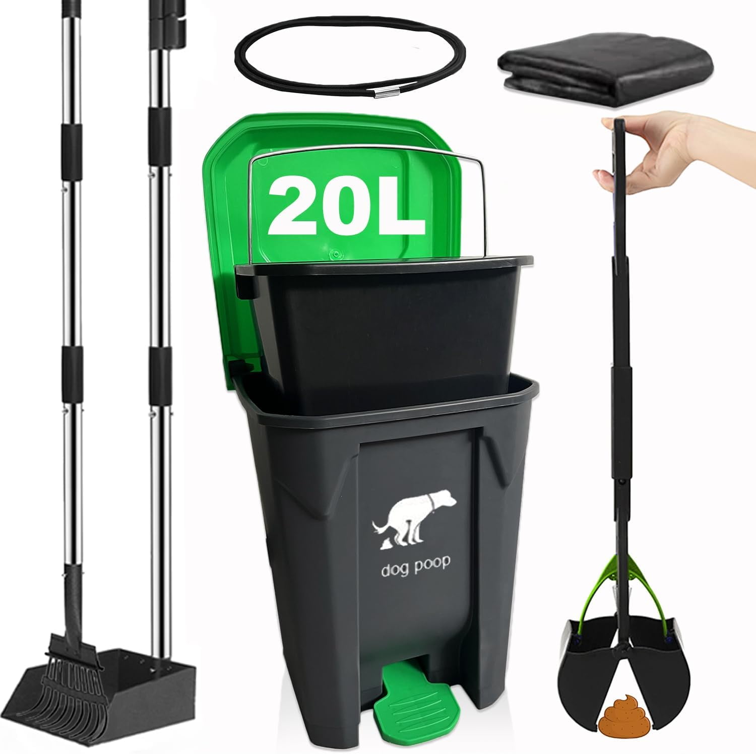 6Pack - Large Dog Pooper Scooper for yard - 20L Step Dog Poop Trash Can ...