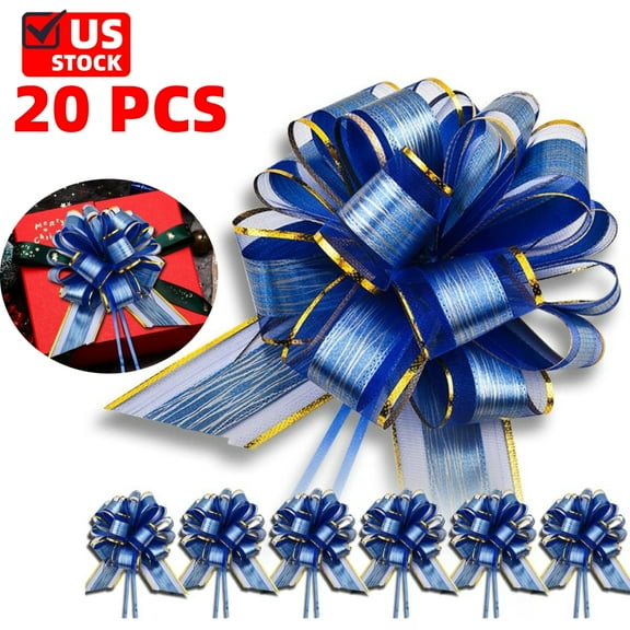 6Pack Large Pull Bow Gift Wrapping Bows, Wedding Gift Blue Ribbon Bow, Party Birthday Holiday Gift Wrapping Bow, Christmas, Valentine's Day Present Decoration Bow (Blue)