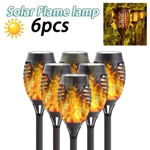 6Pack Led Solar Power Tiki Torch Flame Flickering Light Outdoor Garden Lawn Lamp