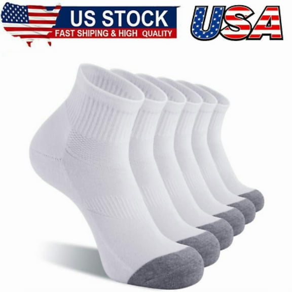6Pack Men's Ankle Socks with Cushion Athletic Running Socks,White,Shoe Size:9-12