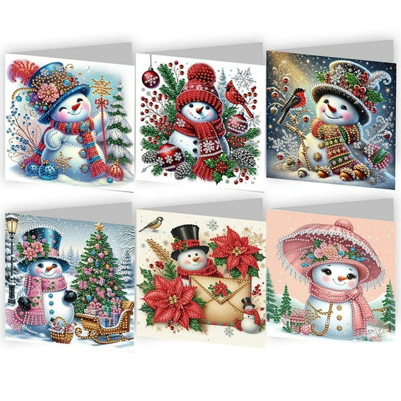 6Pack Merry Christmas Diamond Art Painting Greeting Card Kits, 2026 New 5D DIY Snowman Santa Claus Christmas Tree Birthday Holiday GreetingCard,DIY Retro Craft Diamond Greeting Card Art Kits XmasGift