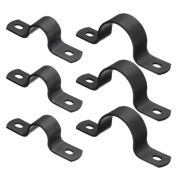 6Pack Metal Pipe Clamps, 2 Sizes Carbon Steel Two Hole Strap U Bracket Tube Clip Conduit Clamps for Pipe Fixing Wire Cord Installation Decorating, Black (1/2", 1")