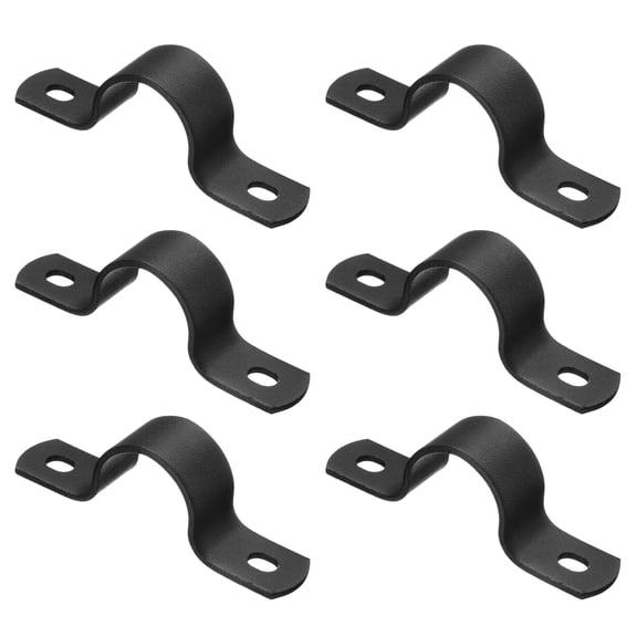 6Pack Metal Pipe Clamps, 3/4 Inch Carbon Steel Two Hole Strap U Bracket Tube Clip Conduit Clamps for Pipe Fixing Wire Cord Installation Decorating, Black