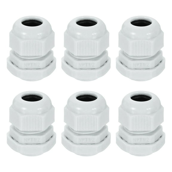 6Pack NPT 1/2" Nylon Cable Glands, Waterproof Adjustable Wire Grommet, Gray