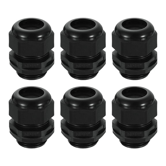 6Pack NPT 1" Nylon Cable Glands, Waterproof Adjustable Wire Grommet, Black