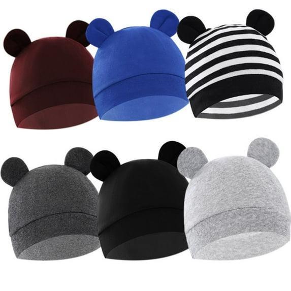 6Pack Newborn Baby Boy Girl Bear Ear Hat Sets Infant Cotton Beanie Newborn Hospital Hat Warm 0-6M