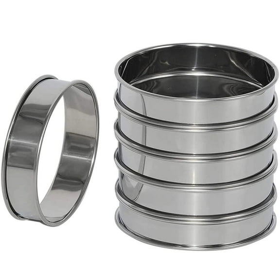 6Pack Nonstick English Muffin Ring, Outer diameter 4 Inch+3.3Inch Upgrade Stainless Steel Double Rolled Tart Rings. More Convenient to Take the Food of The Bakery Ring Mold.(Silver,3.94x3.94x0.98")