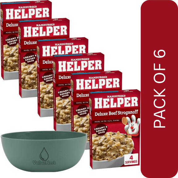 6Pack Of Hamburger Helper Deluxe Beef Stroganoff Pasta Meal Kit, 5.5 oz  Creamy Pasta Dinner Made Easy,,With Olive Green Bowl By ValueNest