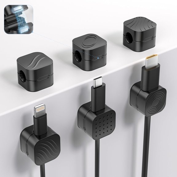 6Pack  Organizer Clips,   Holder (1s Lock),   Adhesive Wire Management for Desk, Nightstand, Living Room, Kitchen, Office, (BlackC)