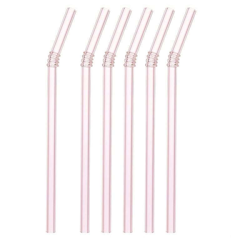 6Pack Pink Reusable Glass Straws, 195mm/8-inch Long, 8mm/0.3 inch Dia Cute Straws