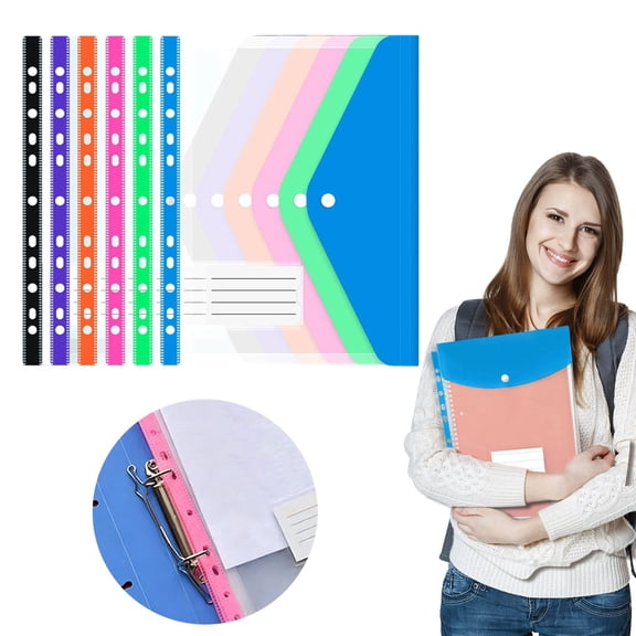 6Pack Plastic Envelopes, clear binder pockets,Binder Pockets for 3/4/11 Ring Binder,Expandable Document Organizer with Snap Button and Label