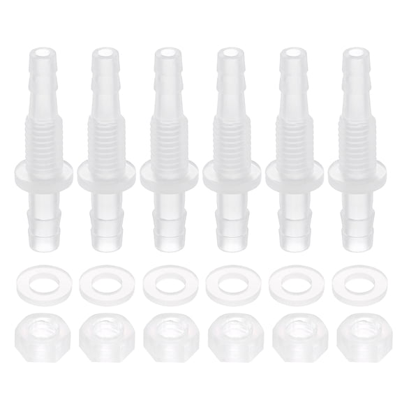 6Pack PlasticHose Barb Fitting, 3/16" x 1/4" Adapter Union with M8 Nut and Washer