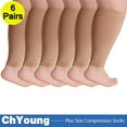 thumbnail image 1 of (6Pack) Plus Size Leg Sleeve Support Socks for Women Men Wide Calf Compression Sleeves Comfort Graduated Compression & Soothing Relief, 6 Pairs, L Beige,ChYoung, 1 of 14
