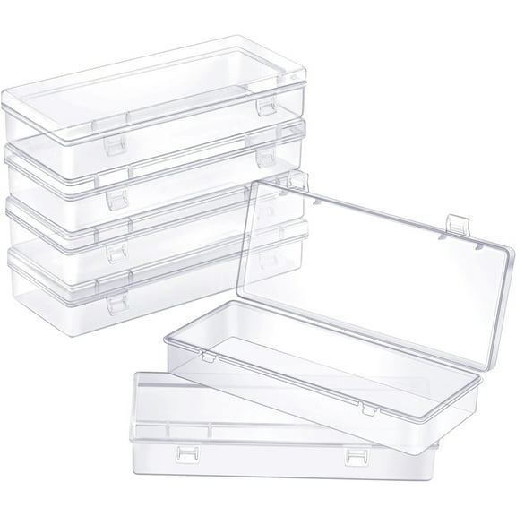 6Pack Rectangular Clear Storage Containers Box,Plastic Organizer Box with Hinged Lids,Jewelry Display Box,Beads Storage Cases,Pencil Organizer Case,for Game Pieces Crafts Items