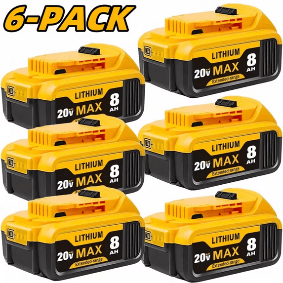 6Pack Replace for Dewalt 20V Max Battery 8000mAh, Replacement for dewalt 20v Batteries DCB200 DCB201 DCB206 DCB204 DCB208, Compatible with DeWalt 20V Cordless Power Tools and Chargers