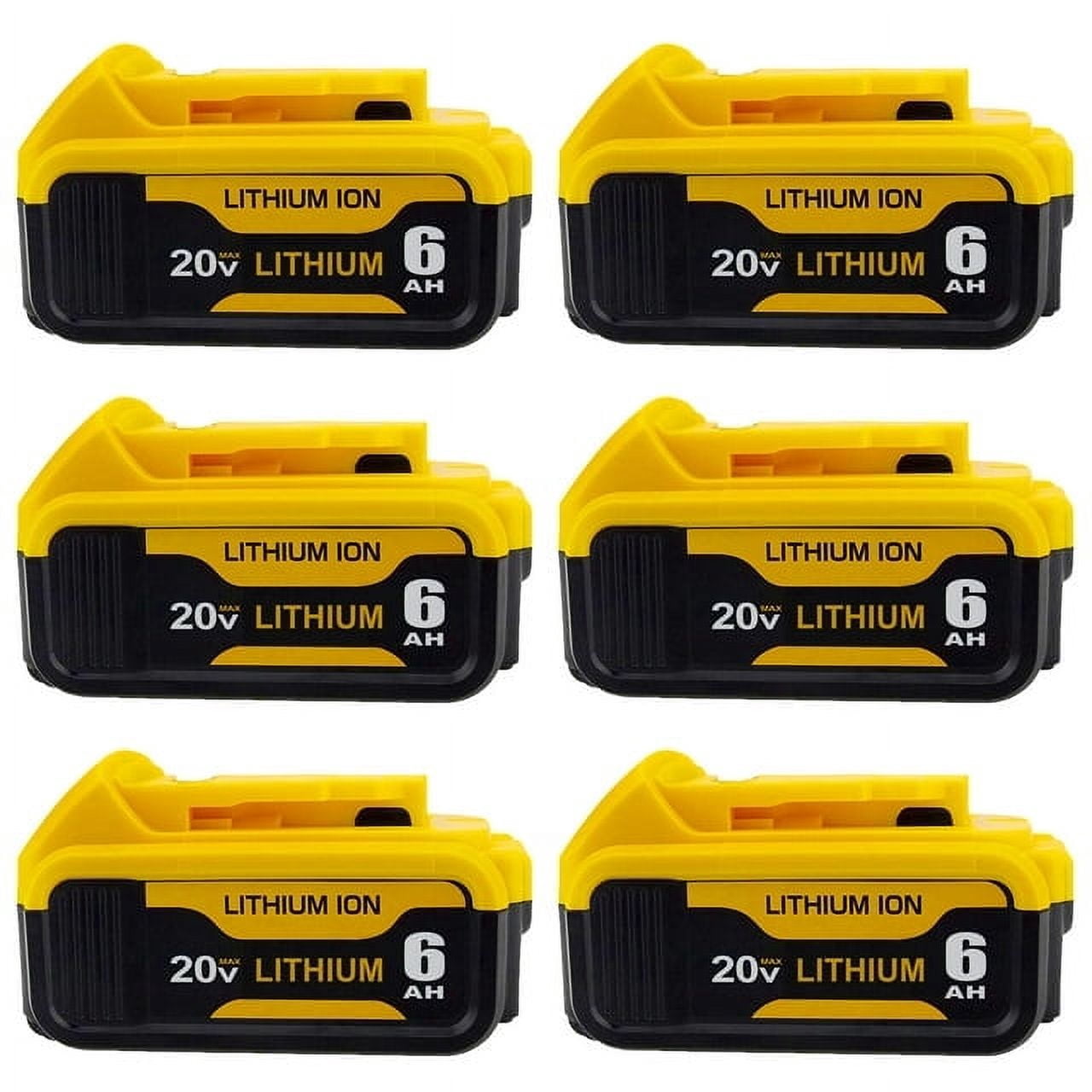 SUNBAT DCB200 20V 6 Ah Power Tool Battery for Dewalt 20V DCB203 DCB204 DCB205 DCB206, 6 Count