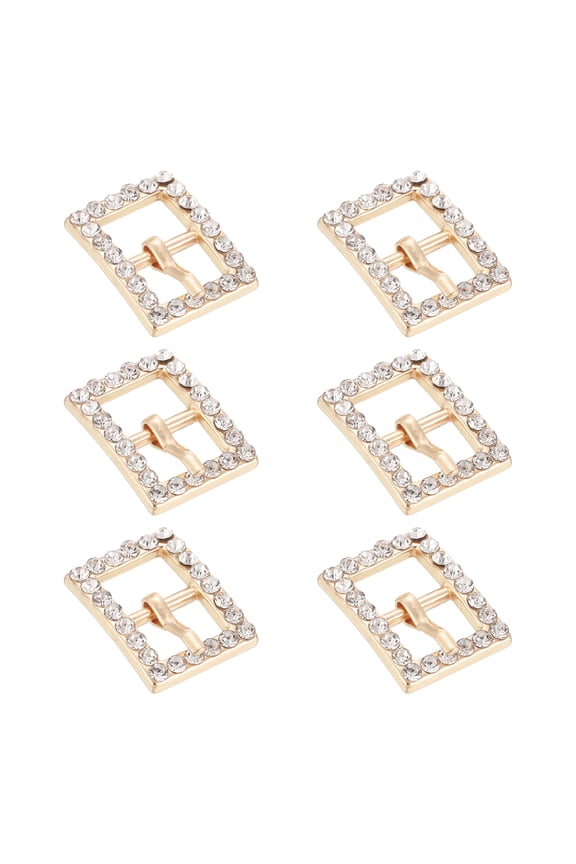 6Pack Rhinestone Roller Buckles, 10mm Single Prong Belt Strap Adjuster, Gold