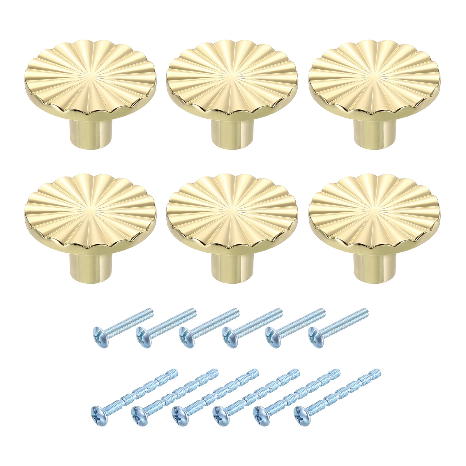 6Pack Round Cabinet Knobs,  1.5" Dia x 0.87" Height Drawer Knob Handle Pulls for Kitchen Cabinets Bedroom Dresser Wardrobe, Gold