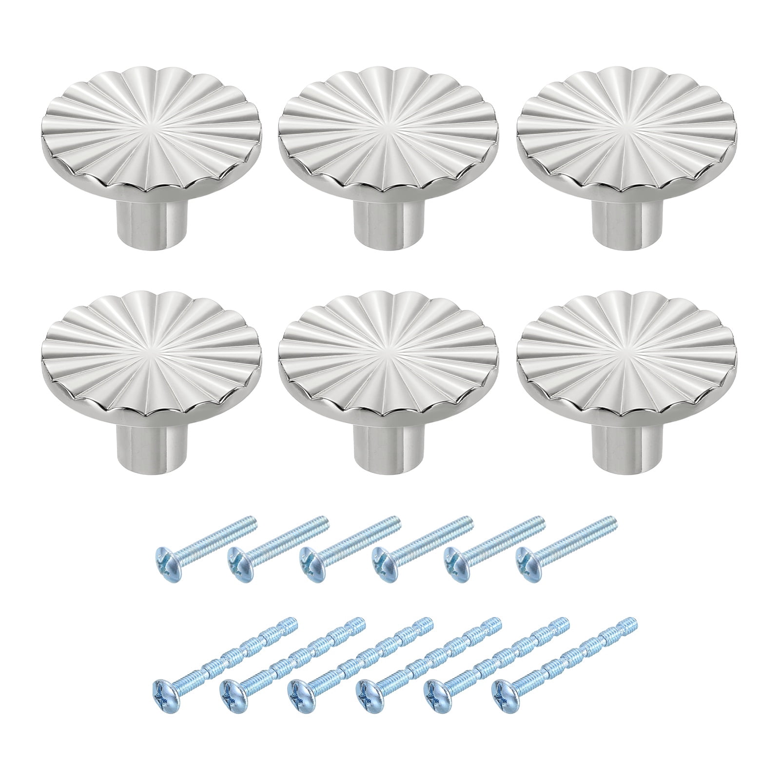 6Pack Round Cabinet Knobs,  1.5" Dia x 0.87" Height Drawer Knob Handle Pulls for Kitchen Cabinets Bedroom Dresser Wardrobe, Silver