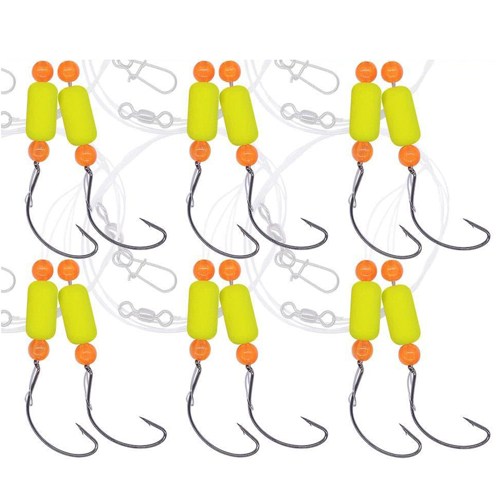 6Pack Saltwater Fishing Gear with Double Circle Hooks Pompano Rig (Yellow)