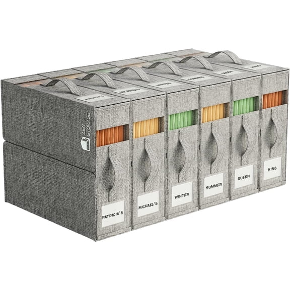 MY 6Pack Sheet Organizers and Storage - King/Queen Size Sheet Storage Organizer with Window, Foldable & Dustproof Sheet Organizer for Linen Closet for Summer Blankets & Sheet Sets,Grey