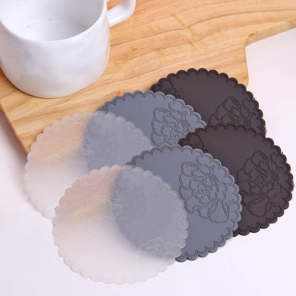 6Pack Silicone Drink Coasters, Vantage Rose Flowers Pattern Cup Mug Coffee Heat-Resistant Mats Pads for Office Home and Kitchen (10cm)