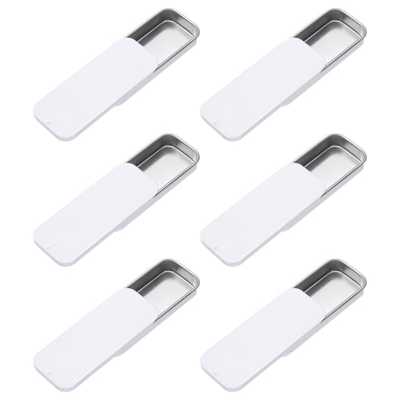 6Pack Slide Top Tin Containers, 3"x1"x0.4" Mini Metal Empty Tins Box with Sliding Lids, White