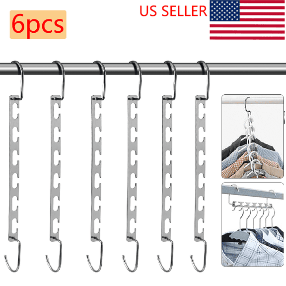 6Pack Space Saver Saving Wonder Metal Hanger Clothes Closet Organize Hook
