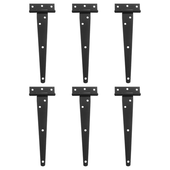 6Pack T-Strap Door Hinges, 8" Wrought Tee Shed Gate Hinges Iron (Black)