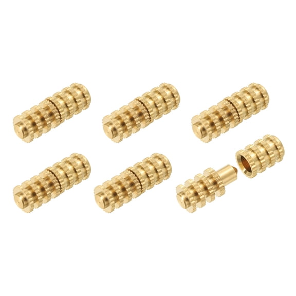 6Pack Table Leaf Dowel Pin, 8x8x23mm Brass Table Top Leaf Alignment Pins Desk Bolt Sleeve Connectors for Furniture Cabinet Wooden Box, Gold Tone